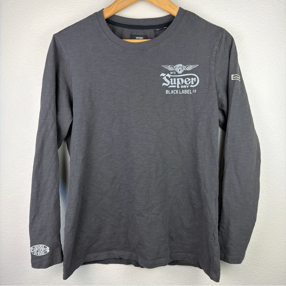 Superdry Long Sleeve Shirt Logo Gray Women’s 8 Medium